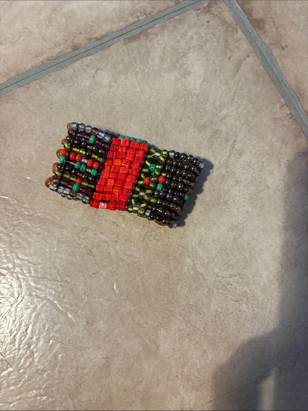 Handcrafted Red Beaded Multi-Color Stretch Bracelet - Picture 5 of 7